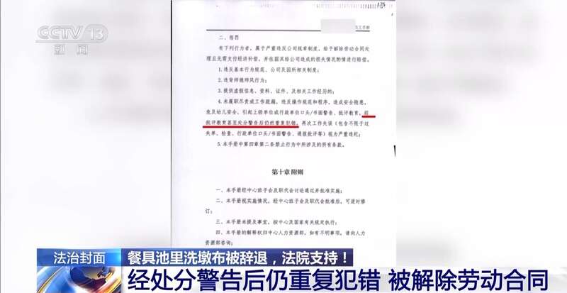 一名厨工在幼儿园洗碗池里洗墩布被辞退法院：支持！儿童安全重于一切(图9)