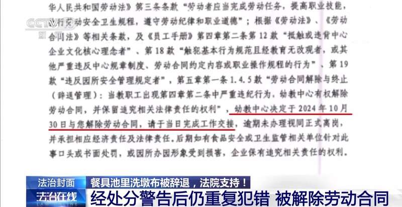 一名厨工在幼儿园洗碗池里洗墩布被辞退法院：支持！儿童安全重于一切(图10)